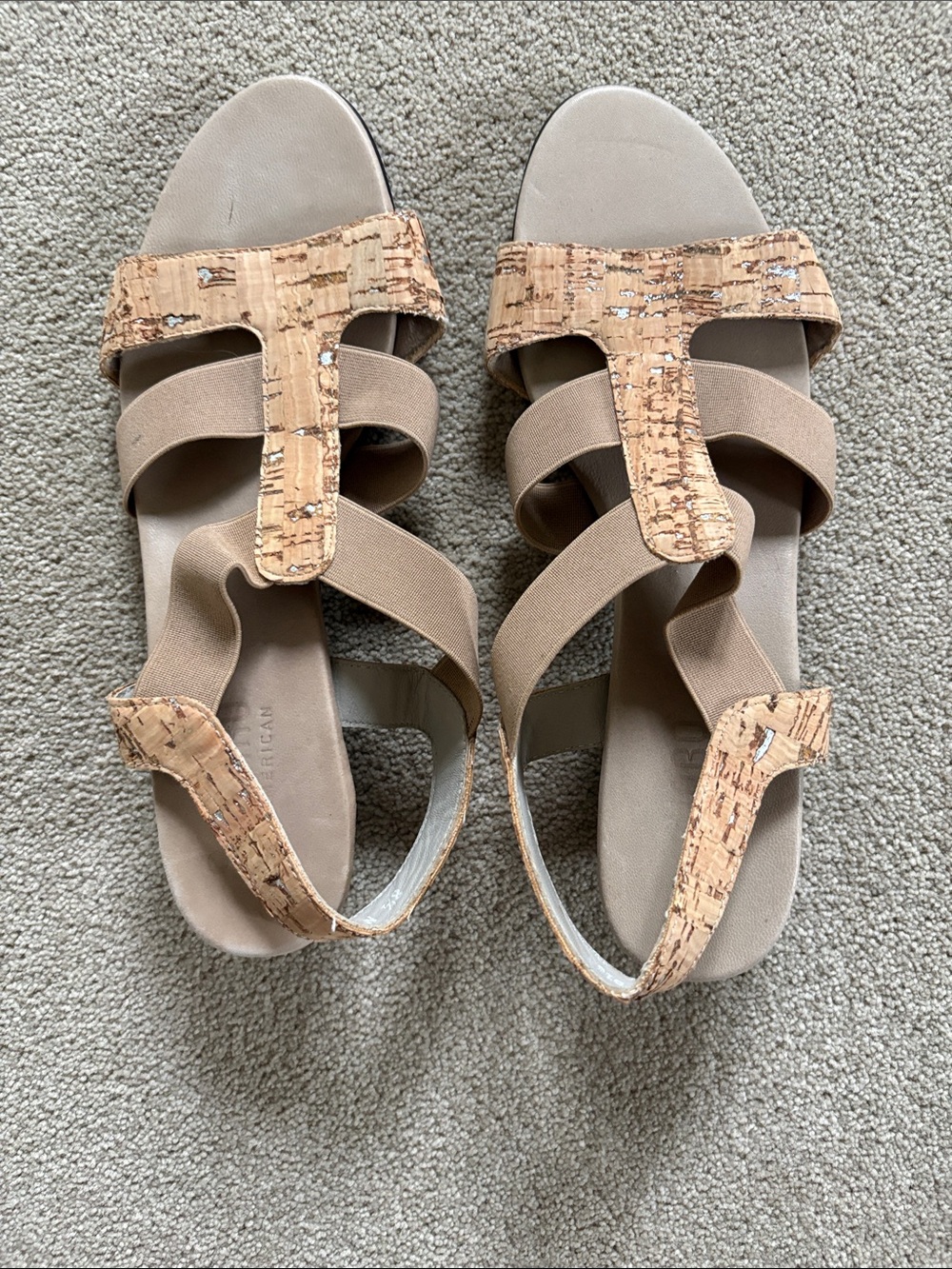 Munro Beige Cork-Trim Elastic Strap Sandals
